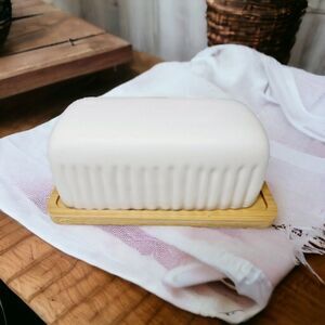 Kitchen Butter Dish with Ceramic Butter Keeper Container and Bamboo Tray New